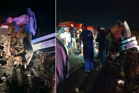 Acidente envolvendo ambulância do município de Itaquara, caminhonete e moto deixa cinco feridos na BR-420